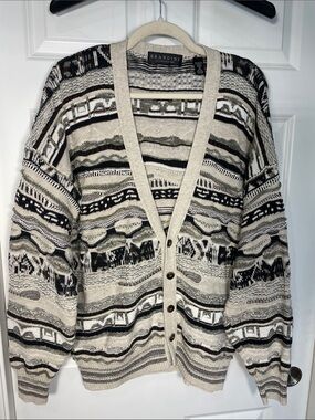 Brandini Le Collezioni Men’s Button Up Sweater Cardigan Large 3-D Knit V Neck